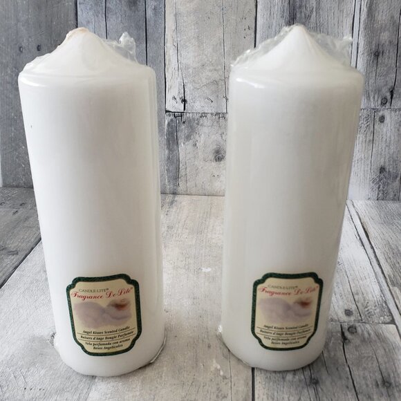 Sealed (set of 2) Wax Burning 2.8" X 8" White Pillar Candles - Angel Kiss Scent - Picture 1 of 3